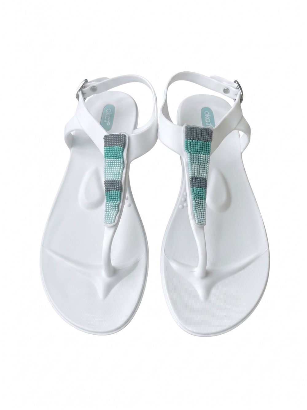 Oak. B Plan White Beaded T-Strap Women's Sandals US 9 Euro 39